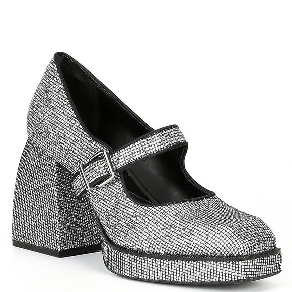 Gianni Bini Shoes - GB Gianni Bini Shiny Sparkle Silver Metallic Platform Heel Mary Jane Pumps NWT